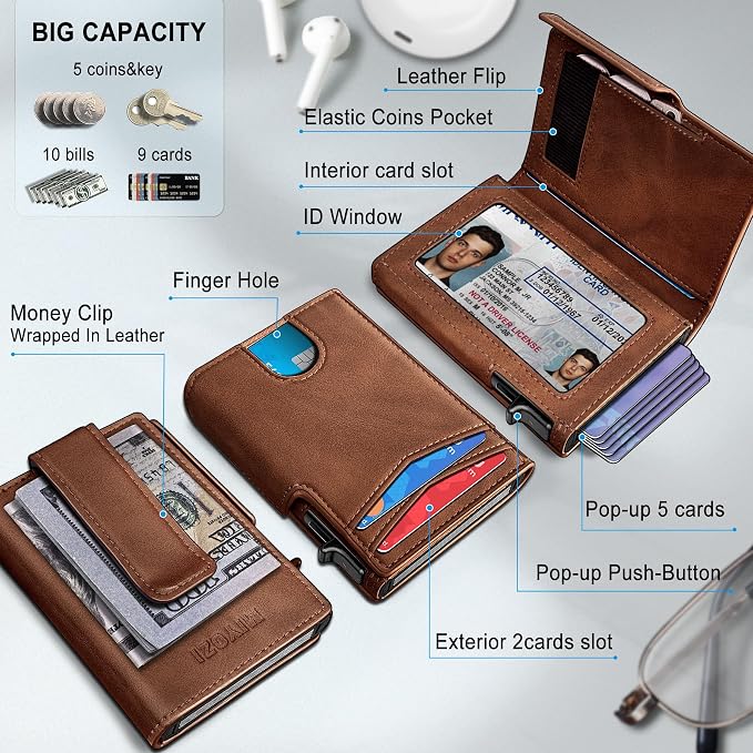 Wallet for Men with Money Clip Coins Pocket ID Window Gift Boxed, Slim Smart - Image 2