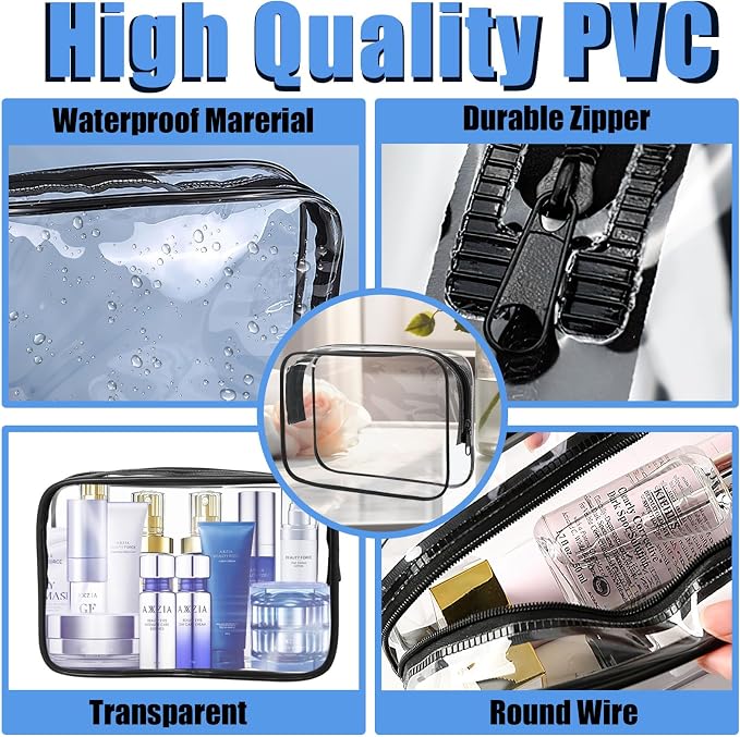 12 Pcs Clear Toiletry Bag PVC Waterproof Zippered PVC Cosmetic Makeup Carry - Image 4
