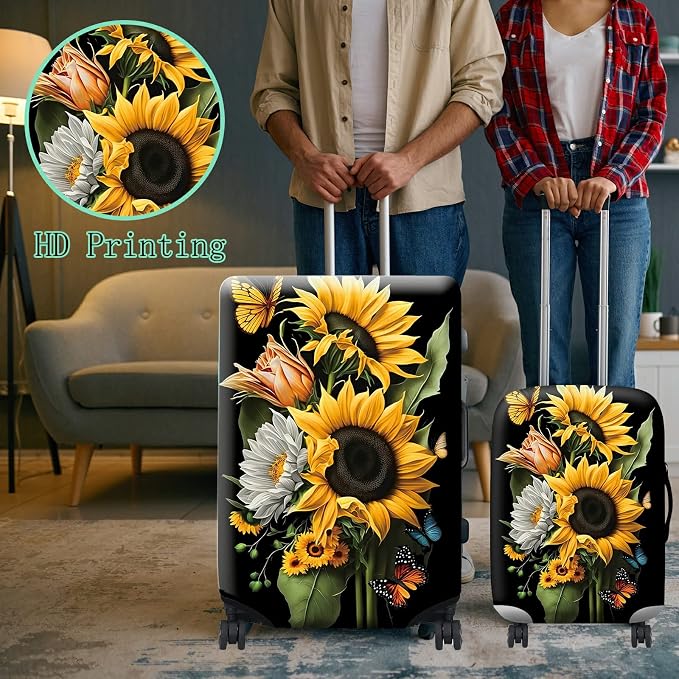 Suitcase Protector Plus 1 Luggage Tag, Sunflower Orchids Travel Cover - Image 6