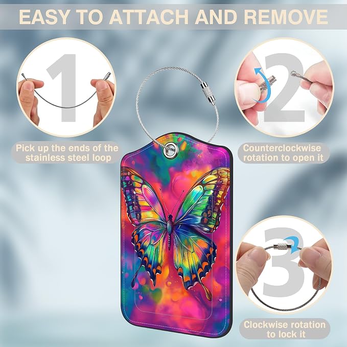 2 Pack Luggage Tags for Suitcases Colorful Butterfly Leather Luggage Tags - Image 4