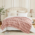 PU MEI Luxury Faux Fur Rabbit Fur Throw Blanket Pink 90"x80", Plush Reversible by HOME