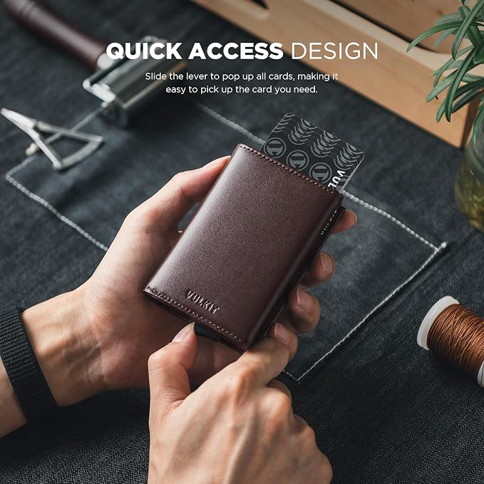 VULKIT Pop up Card Wallet Minimalist Cash Wallets RFID Blocking Leather Smart - Image 4