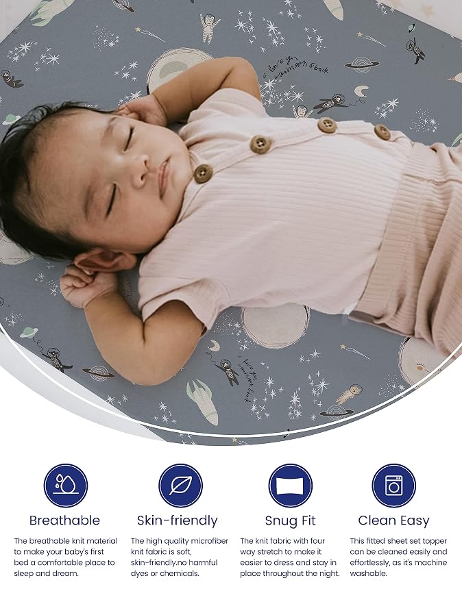 TotAha Space Crib Fitted Sheet, Super Stretchy Jersey Star Crib Sheets - Image 2