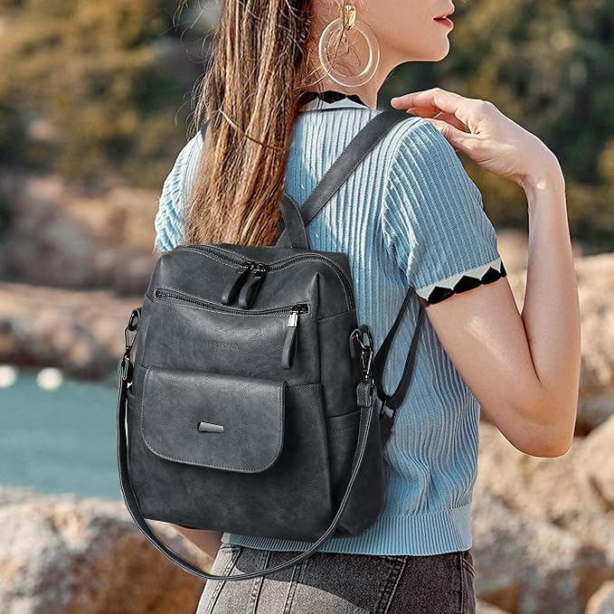 PU Leather Backpack Purse for Women Fashion Multipurpose Design Handbag Ladies - Image 5
