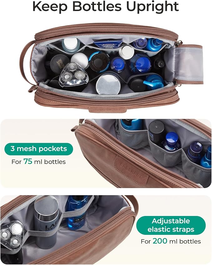 BAGSMART Toiletry Bag for Men, PU Leather Travel Bag for Toiletries, Dopp Kit - Image 4