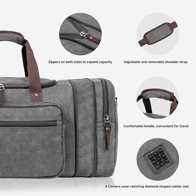 Canvas Expandable Duffle Bag for Men Traveling, Luggage Travel Bag Weekender - Image 7
