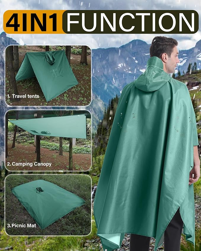iCreek Hooded Rain Poncho with Pocket Waterproof Lightweight Unisex Raincoat - Image 3
