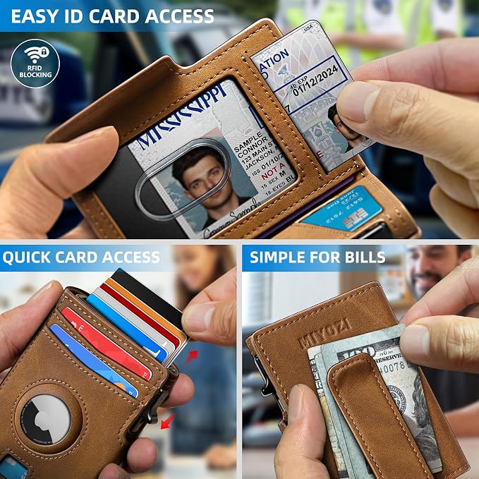 Airtag Wallet for Men, with Money Clip 10 Cards Metal Case Smart Slim Pop Up - Image 5