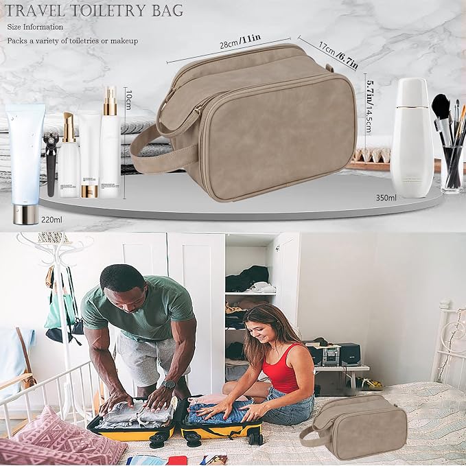 Travel Toiletry Bag for Women PU Leather Triple-layer Double Zipper Toiletry - Image 3