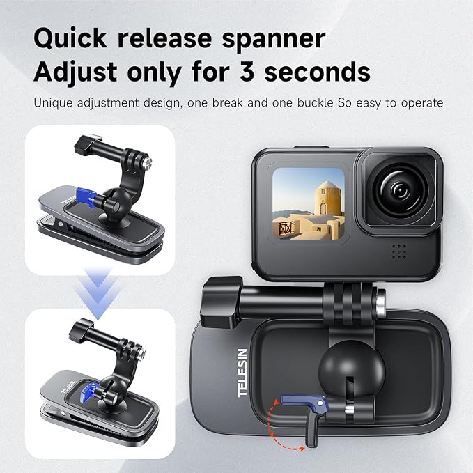 TELESIN Backpack Clip Mount 360 Swivel Ball Joint Shoulder Bag Belt Strap - Image 4