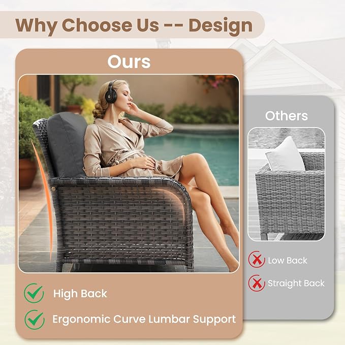HOOOWOOO Patio Furniture Set, 2 Pieces Outdoor Wicker Chairs Set, All Weather - Image 2