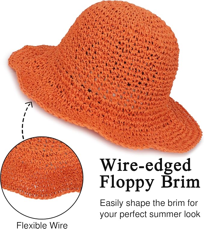 Womens Wide Brim Straw Sun Hat Foldable Floppy Crochet Beach Hat - Image 4