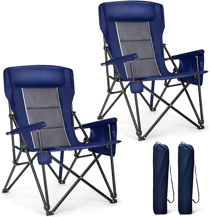 ALPHA CAMP Oversized Folding Camping Chairs High Backrest Heavy Duty Lawn Chairs by ALPHACAMP