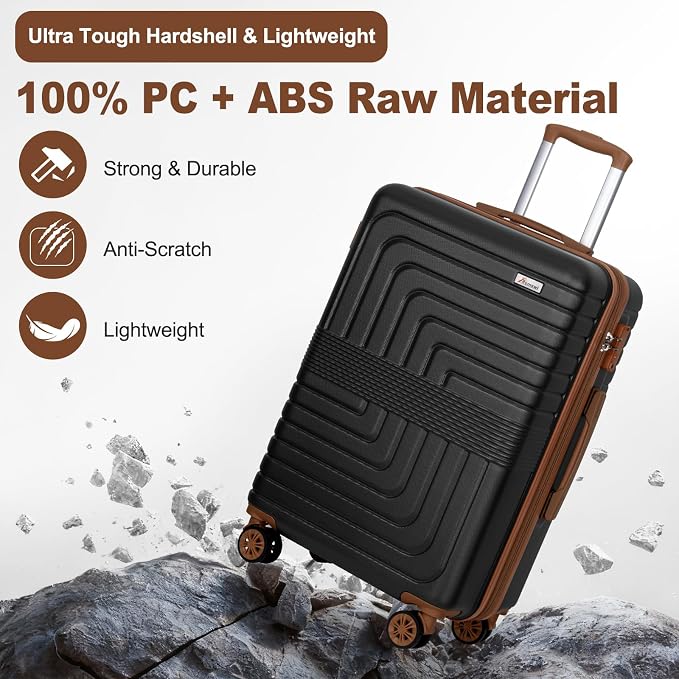 Romswi Expandable 24" Checked Luggage, Medium Hardshell Suitcase - Image 3