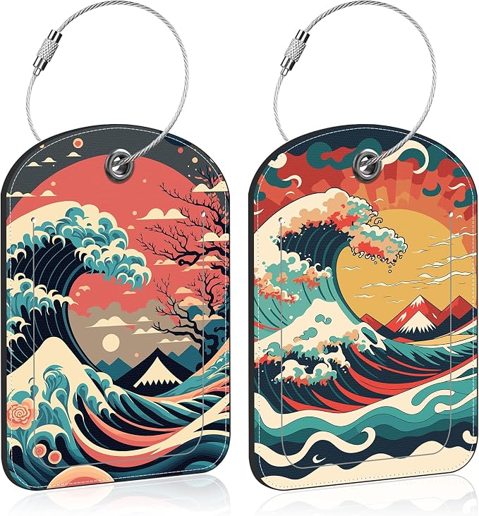 Japanese Style Ocean Wave Sun Leather Luggage Tag by Unknown