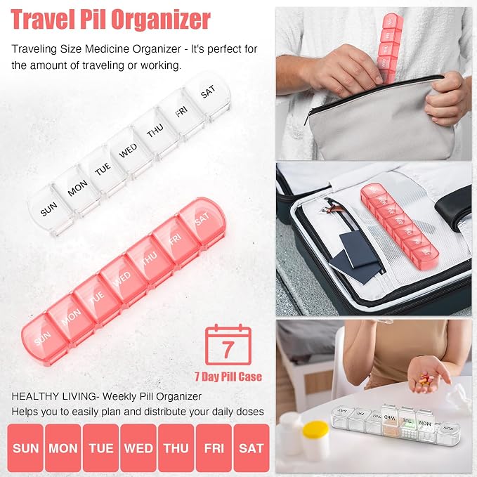 Extra Large Pill Organizer 2 Pack, XL Pill Box 7 Day, Weekly Pill Case - Image 7
