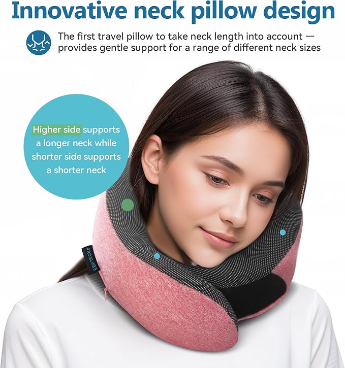 Pink Airplane Travel Pillow Set, 100% Pure Memory Foam Neck Pillow, Updated - Image 3