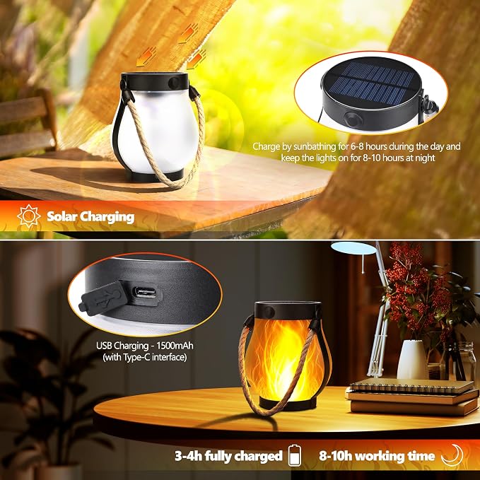 Solar Flame Lantern Hanging Outdoor Waterproof Purple - Image 4