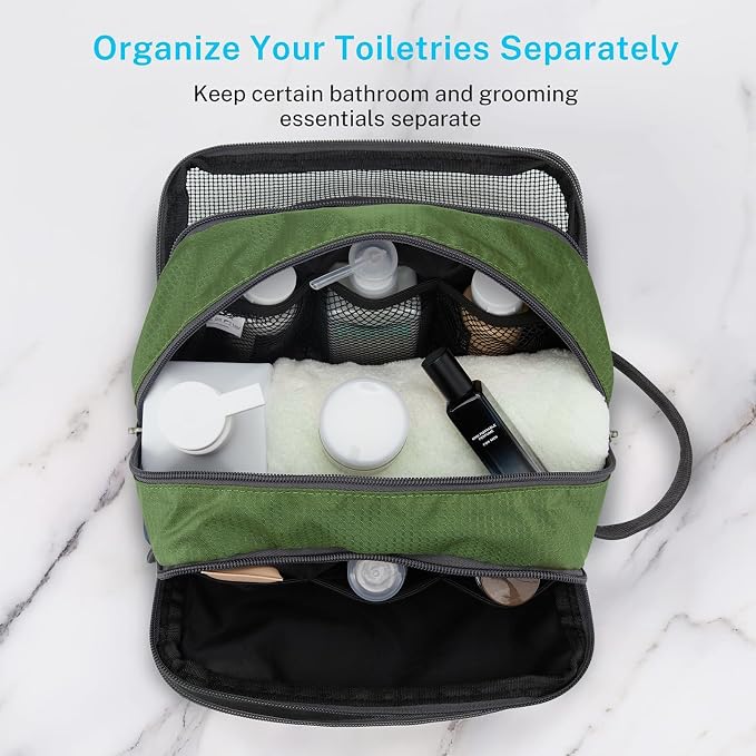 Gonex Travel Toiletry Bag Nylon, Dopp Kit Shaving Bag Toiletry Organizer Olive - Image 3