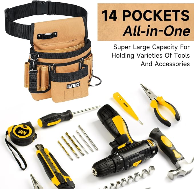 Tool Belt, Magnetic Tool Pouch, 14-Pockets Tool Belts - Image 8