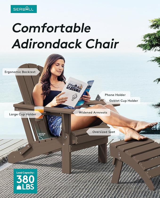 SERWALL Adirondack Chair with Cup Holders - Image 3