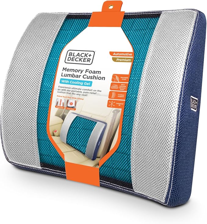 BLACK+DECKER Cooling Gel Lumbar Memory Foam Cushion – Ergonomic Back Support by BLACKDECKER