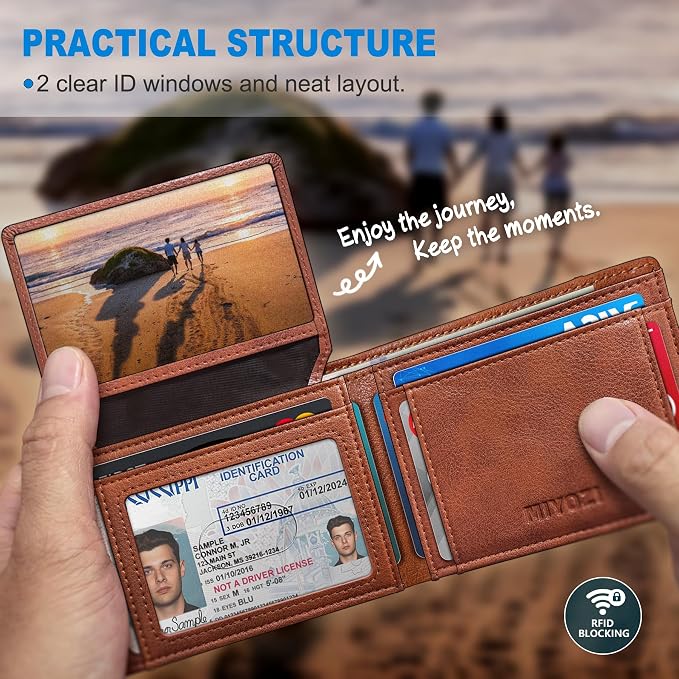 Airtag Wallet for Men, with Cash Pocket 2 ID Window 13 Cards, Slim Leather - Image 5