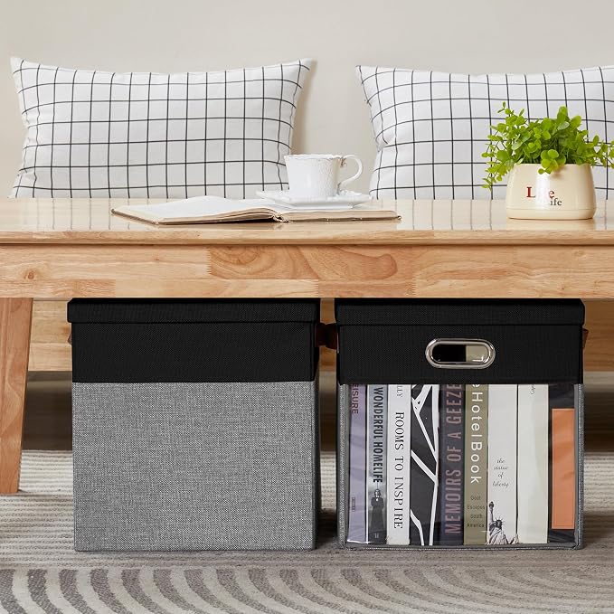 Fabric Storage Cubes with Clear Windows and Lids 11'' Foldable Storage Bins - Image 8