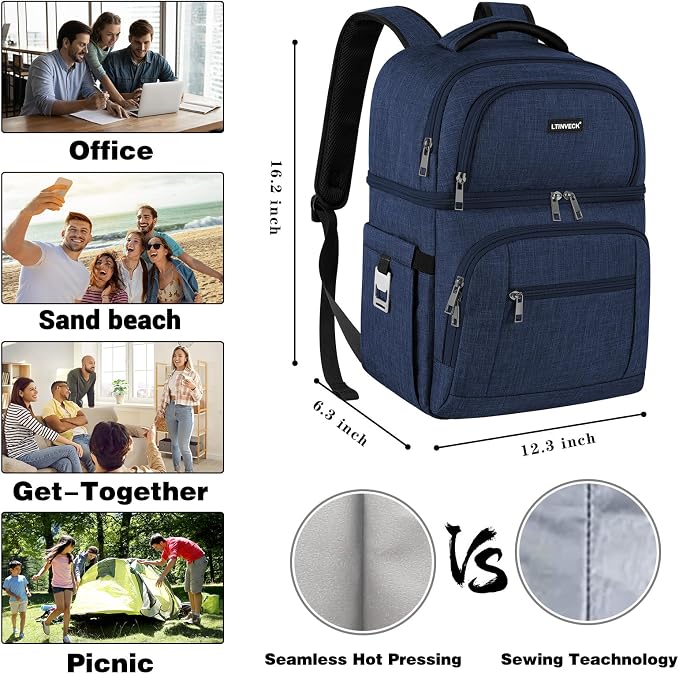 Cooler Backpack, Insulated Backpack Cooler Leakproof Double Deck Cooler Bag - Image 6
