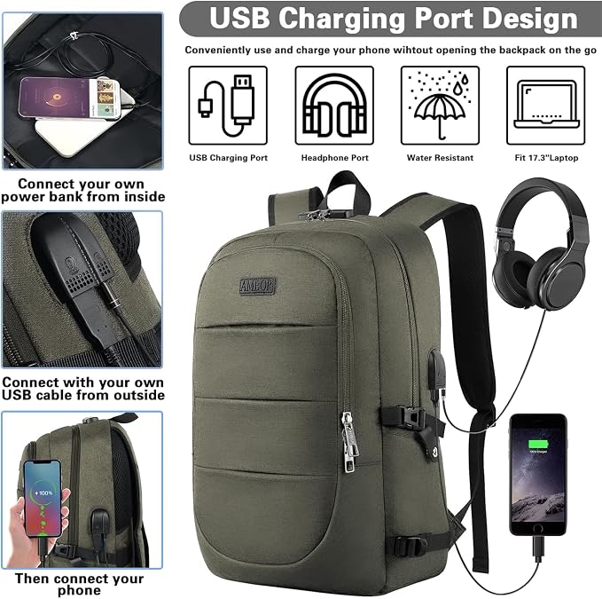 AMBOR Anti Theft Backpack, 15.6-17.3 inch Business Laptop Carry on Backpack - Image 3
