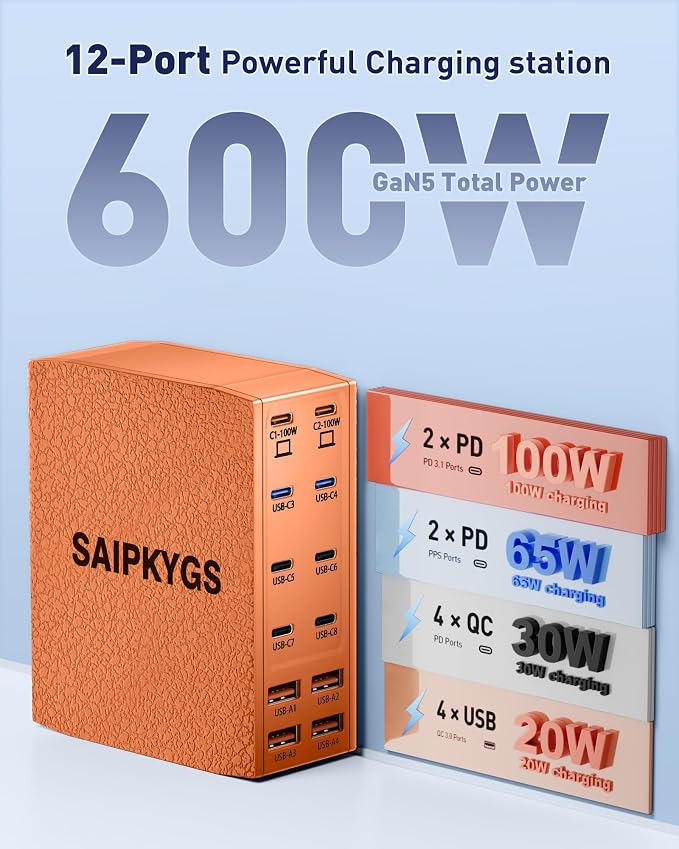 USB Charging Station, 12-Port USB C Charger Block - Image 2