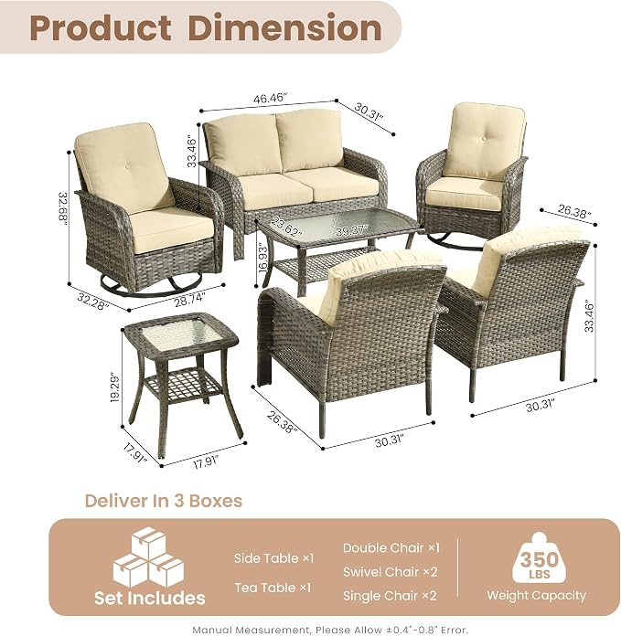 HOOOWOOO Patio Furniture Set, 7 Pieces Outdoor Conversation Set, All Weather - Image 7