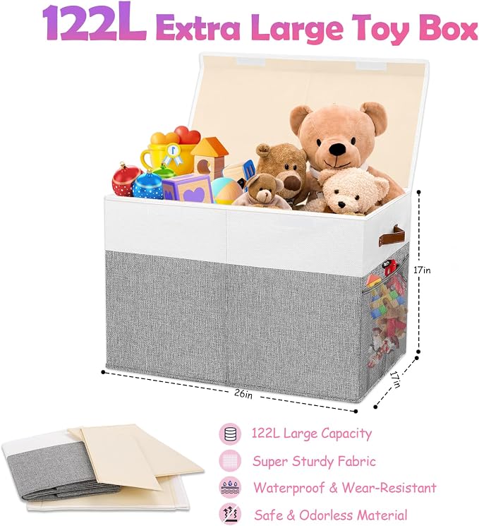 Large Toy Storage Box with Lid, Collapsible Sturdy Toys Storage Organizer Chest - Image 6
