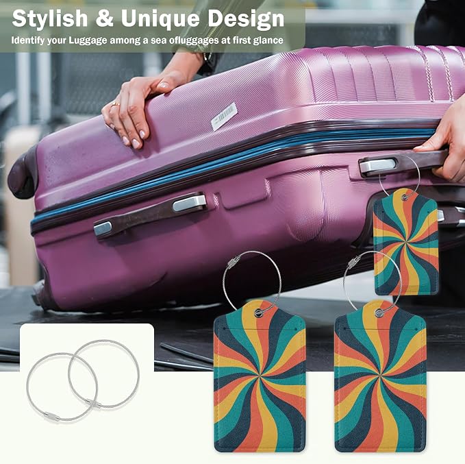 2 Pcs 70s Retro Wavy Luggage Tags, Cruise Vintage Twisted Ray Luggage Tag - Image 7