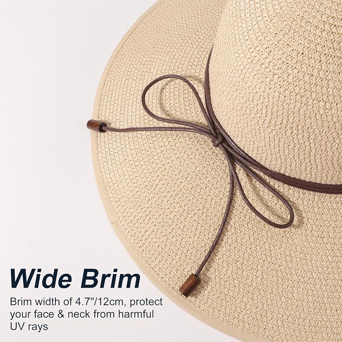 DRESHOW Beach Hats for Women Big Straw Wide Brim Summer Hat Floppy Foldable - Image 4