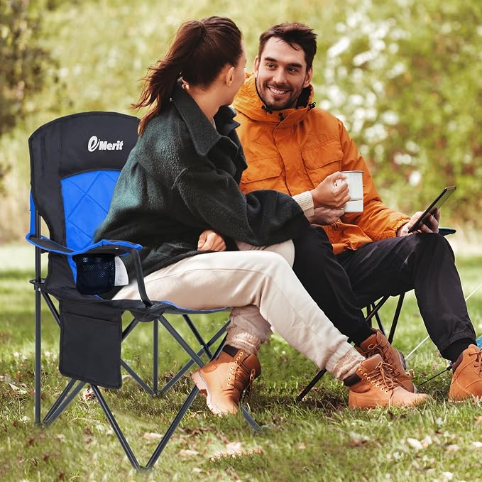 EMERIT Oversized Padded Camping Chair, 350LB Heavy Duty Quad Fold Chair - Image 2