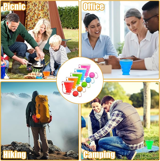 5Pcs Silicone Collapsible Cup for Travel, Reusable Folding Camping Cup Mug - Image 6
