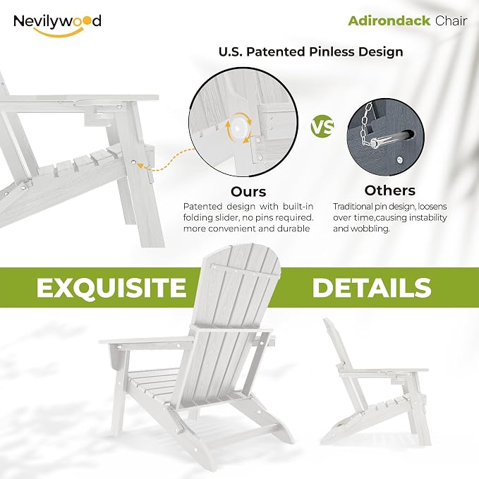 Folding Adirondack Chair, Ergonomic Extended Backrest, HDPE All-Weather - Image 6