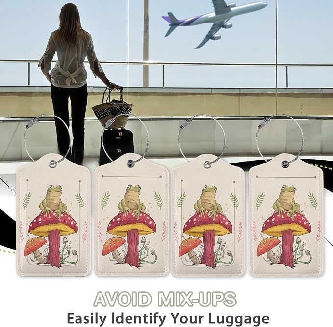 2 Pack Luggage Tags for Suitcase, Frog Sitting On Mushroom Leather Luggage Tag - Image 5
