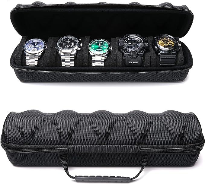 5 slots Hard men's watch travel case, Portable zipper storage organizer box by forBetterLife