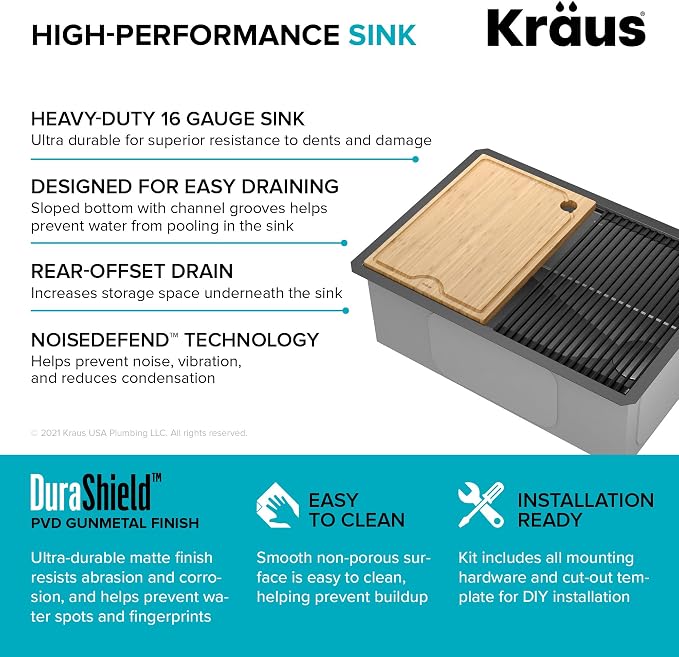 KRAUS Kore Workstation 27-inch Undermount 16 Gauge Black Stainless Kitchen Sink - Image 5
