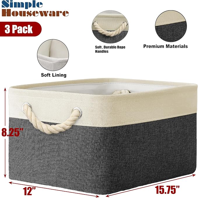 SIMPLE HOUSEWARE Large Fabric Storage Bin, 15.7" x 12" - Image 2