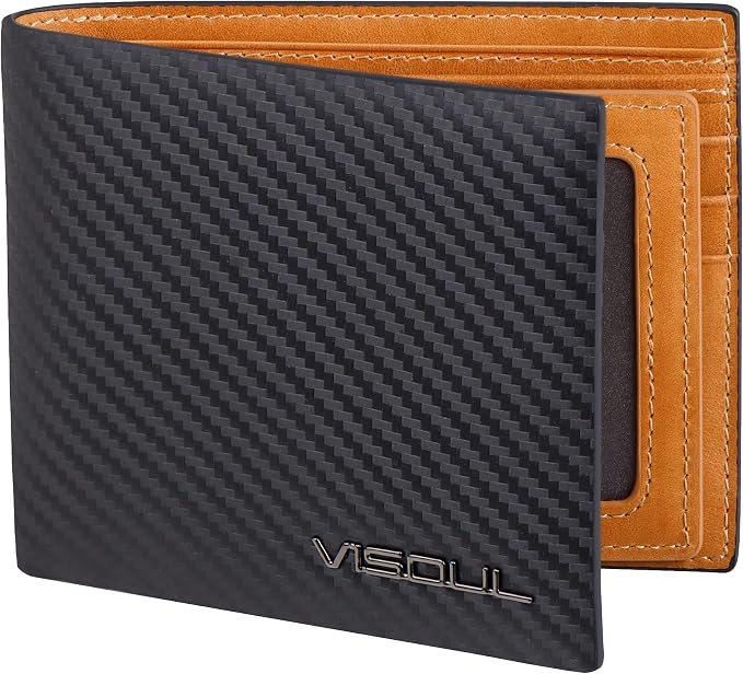 VISOUL Mens Carbon Fiber Leather Bifold Wallet by VISOUL