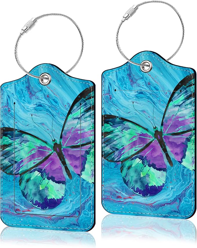 2 Pack Luggage Tag for Suitcase, Cute Unique Leather Suitcase Tags Identifiers by COWDIY