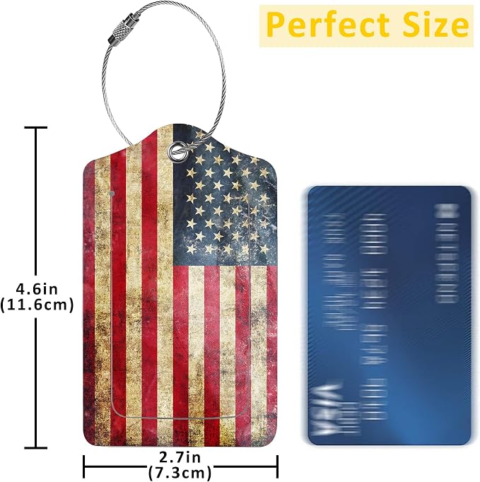 2 Pack Luggage Tag for Suitcase, Retro USA Flag PU Leather Suitcase Tags - Image 2