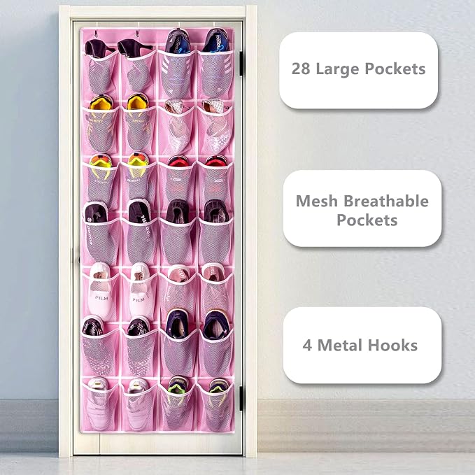KEEPJOY 28 Pocket Over The Door Shoe Organizer, Hanging Door Shoe Holder Rack - Image 5