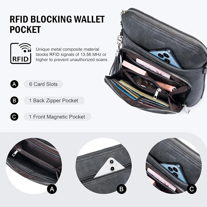 Crossbody Purse for Women, Lightweight Medium Crossbody Bag Soft Leather - Image 2