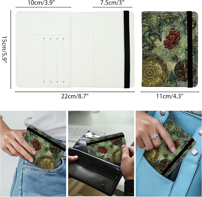Old Pirate Map Passport Holder for Women and Men PU Leather Passport Cover for - Image 4