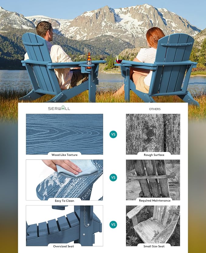 SERWALL Folding Adirondack Chair, HDPE Adirondack Chairs Set of 4, Plastic - Image 4