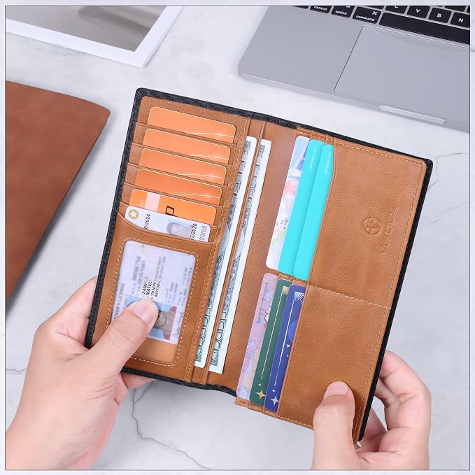 VISOUL Mens Large Long Leather Checkbook Bifold Wallet - Image 6